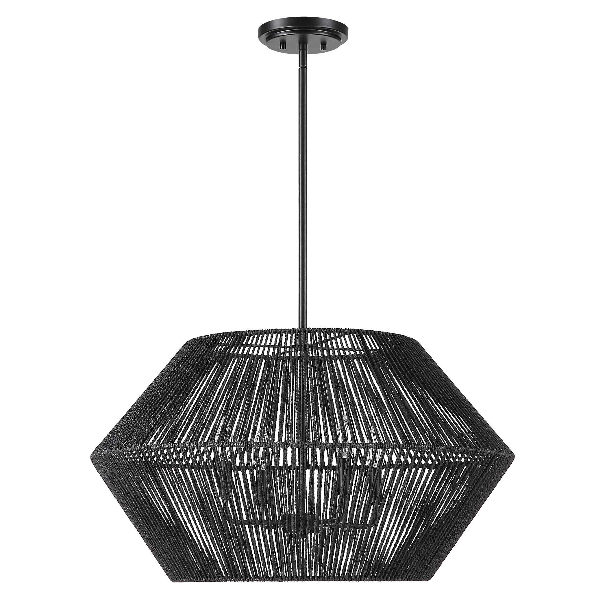 Suva 4 Light Black Rope Pendant, Ceiling Light by Uttermost, 28" width x 16.25" height x 28" diameter View 5