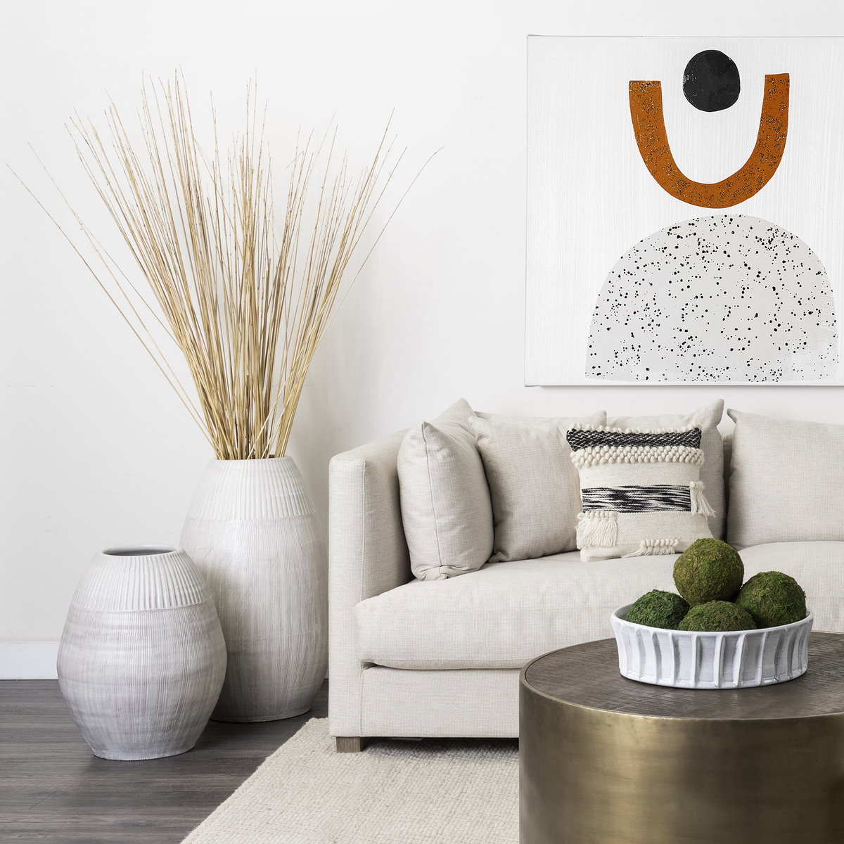 Reyan Large 28.5' Pearl White Ceramic Striped Vase, by Mercana, 16.14" length x 16.14" width x 28.54" height View 3