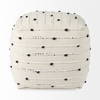Amaira  Cream/Black/White patterned Wool and Cotton Pouf, Ottoman by Mercana, 16" length x 16" width x 16" height thumbnail 5