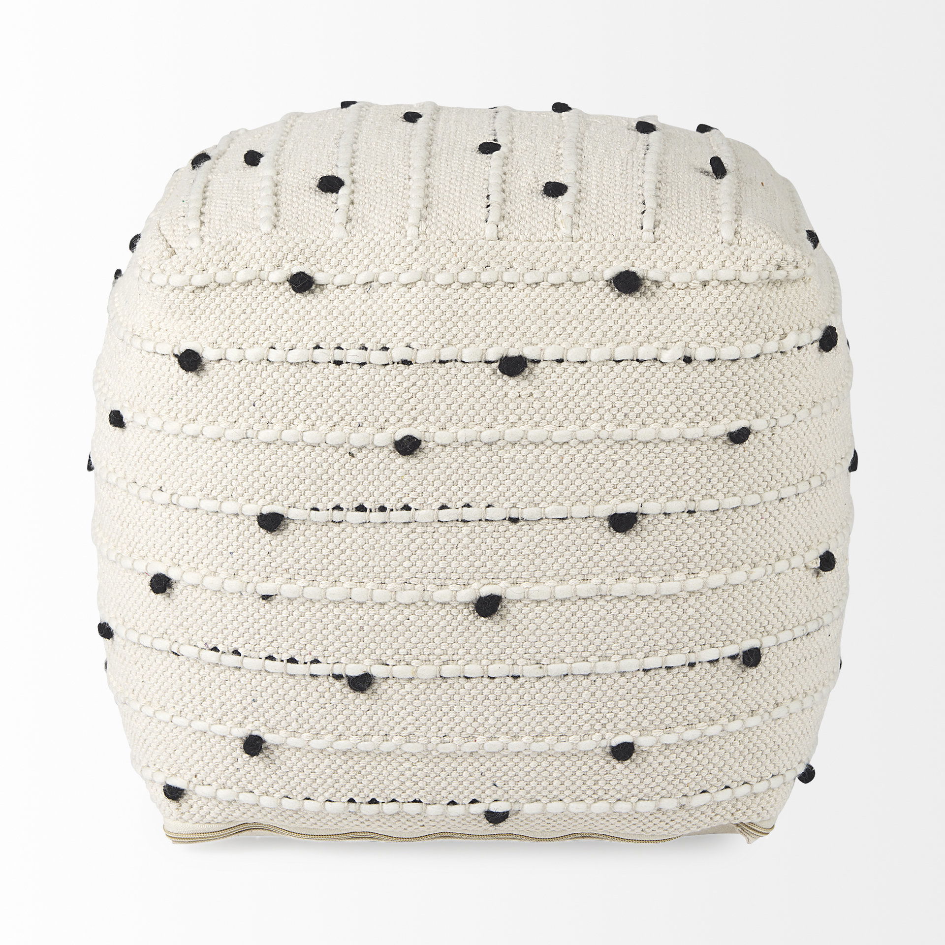 Amaira  Cream/Black/White patterned Wool and Cotton Pouf large image 