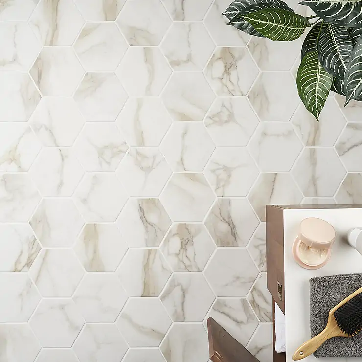 Online Designer Bathroom Amalfi Calacatta 6” Hexagon Matte Porcelain Tile