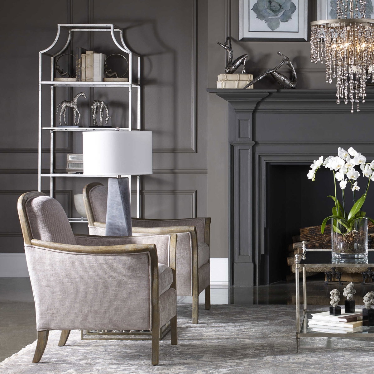 Aurelie Silver Etagere, Shelving & Bookcase by Uttermost, 30" width x 83.87" height x 15.35" depth View 4