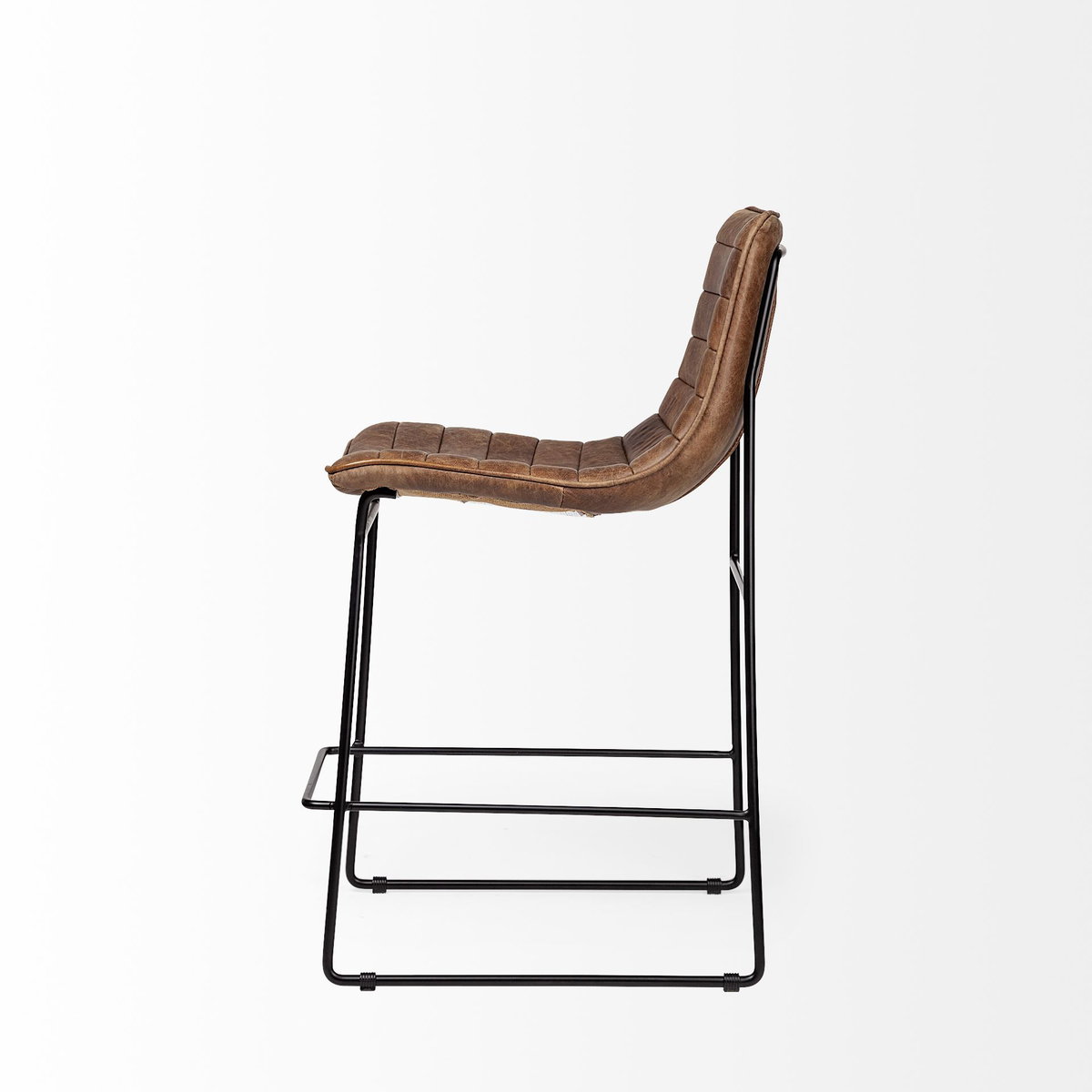 Meritt 37' Total Height Brown Leather Seat Black Metal Frame Stool, Counter & Bar Stool by Mercana, 17.7" length x 21.7" width x 37.8" height View 5