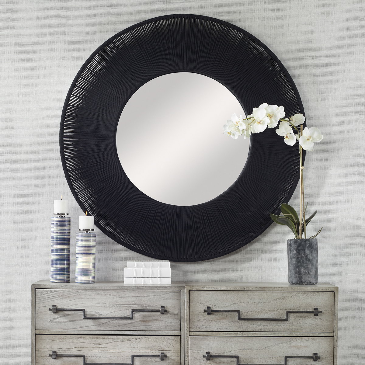Sailor's Knot Black Round Mirror, by Uttermost, 51.25" width x 51.25" height x 2.5" depth View 2