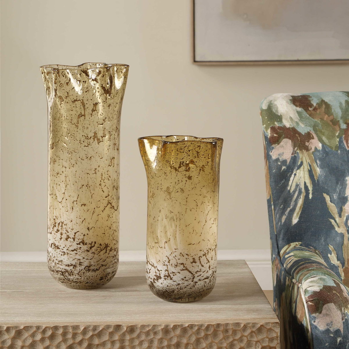 Rhine Seeded Glass Vases Set/2, by Uttermost, 6" width x 15" height x 6" depth View 2
