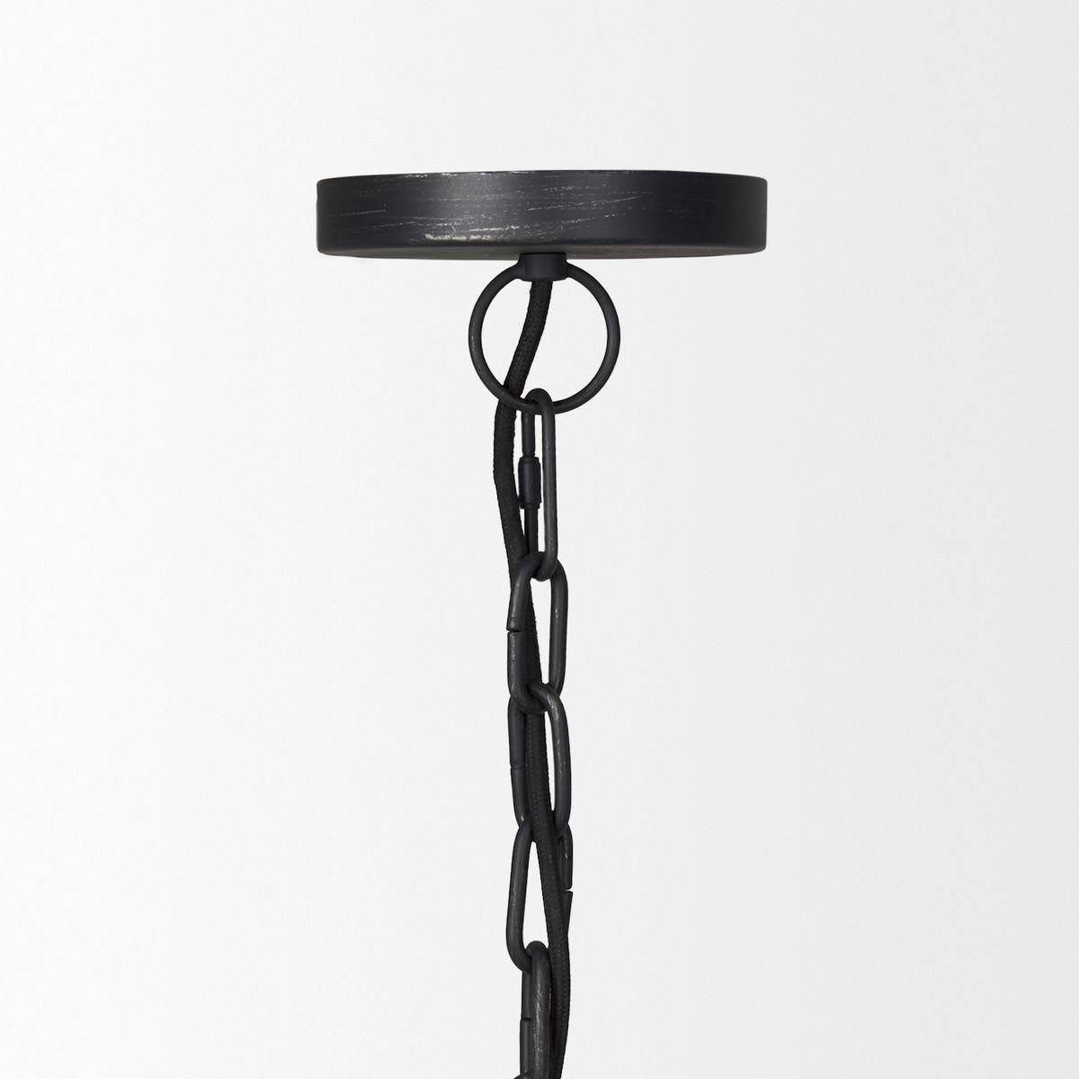 Karina 36' Round Matte Black Hammered Metal Dome Pendant Light, by Mercana, 36" length x 36" width x 21" height View 4