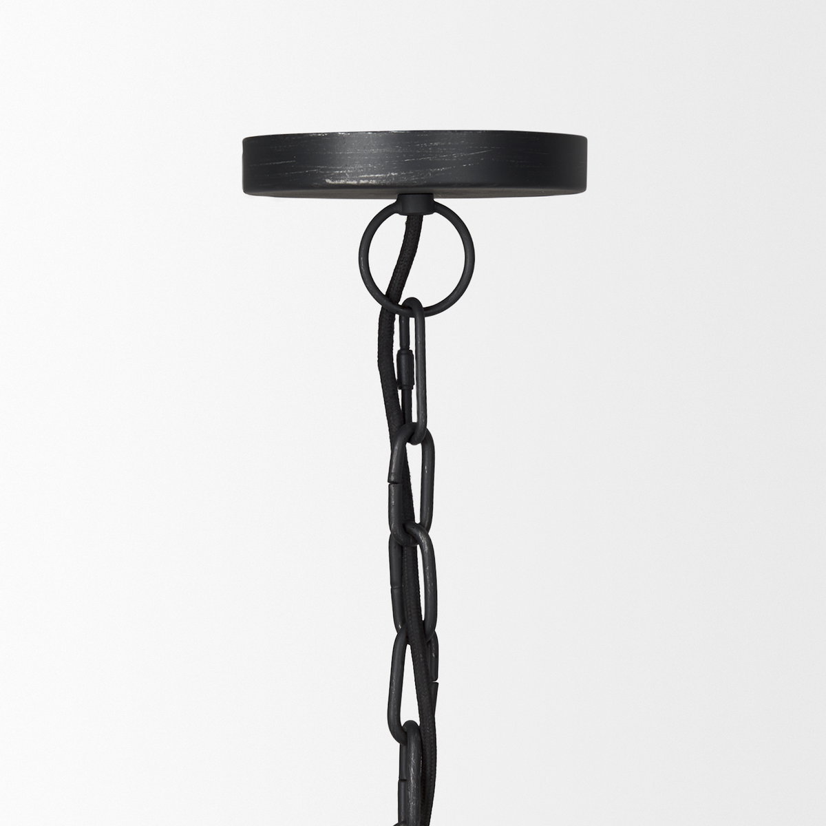 Karina 36' Round Matte Black Hammered Metal Dome Pendant Light, by Mercana, 36" length x 36" width x 21" height View 4