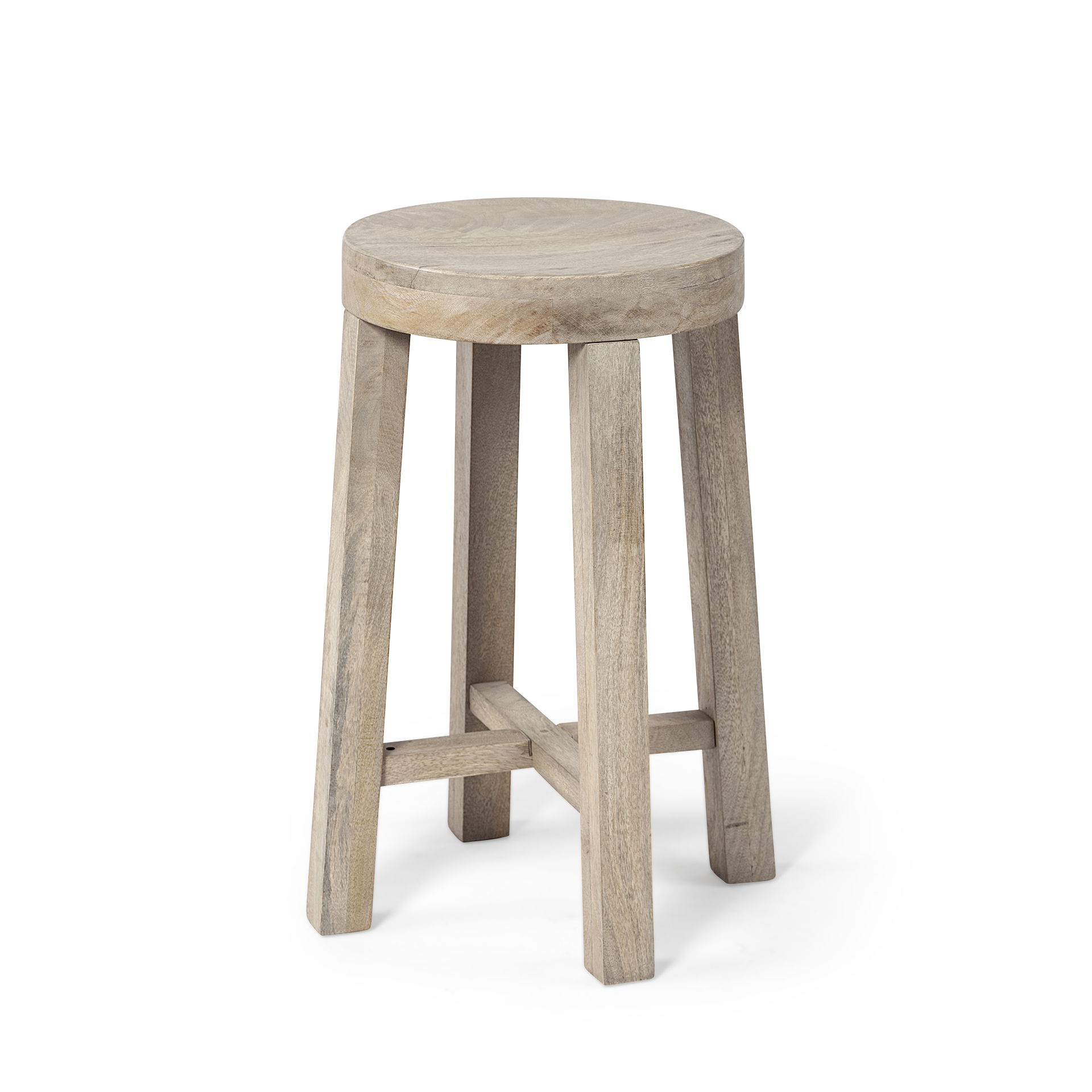 Brahma 26' Total Height White Washed Wood Stool, Counter & Bar Stool by Mercana, 14.5" length x 14.5" width x 26" height View 1
