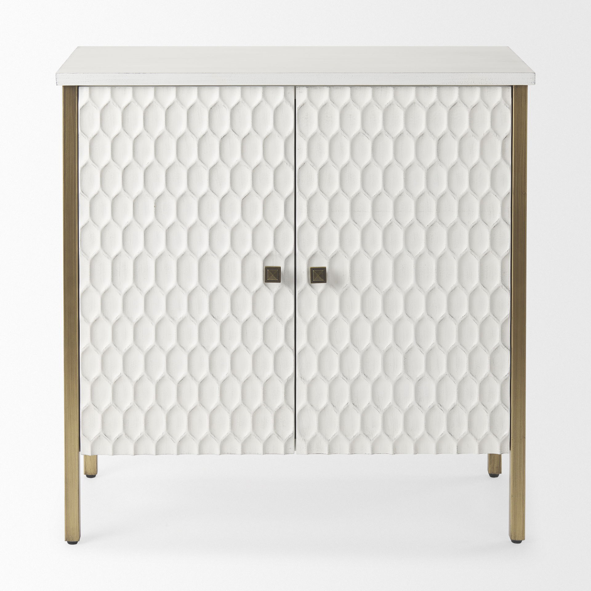 Savannah White Fir Veneer with Gold Metal Accent 2-Door Accent Cabinet, Cabinets & Chest by Mercana, 31.5" length x 15.75" width x 31.5" height View 4