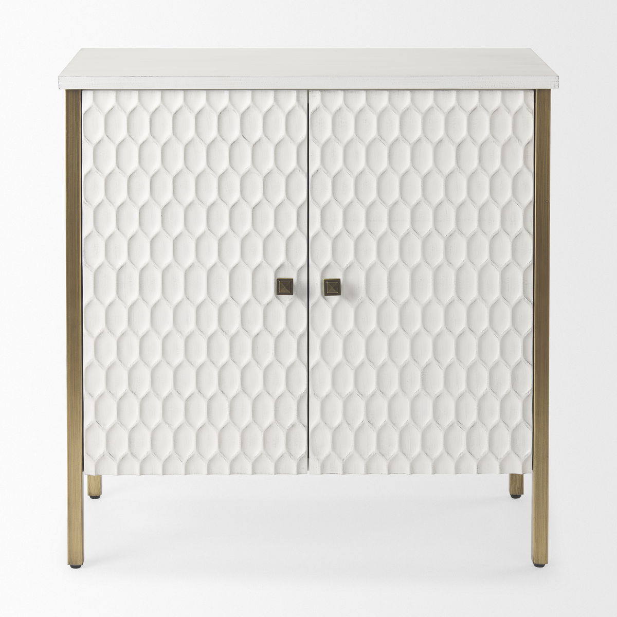 Savannah White Fir Veneer with Gold Metal Accent 2-Door Accent Cabinet, Cabinets & Chest by Mercana, 31.5" length x 15.75" width x 31.5" height View 4