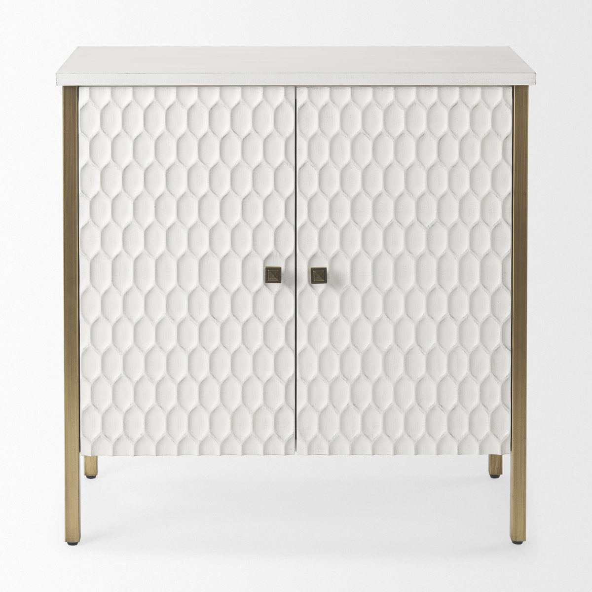 Savannah White Fir Veneer with Gold Metal Accent 2-Door Accent Cabinet, Cabinets & Chest by Mercana, 31.5" length x 15.75" width x 31.5" height View 4
