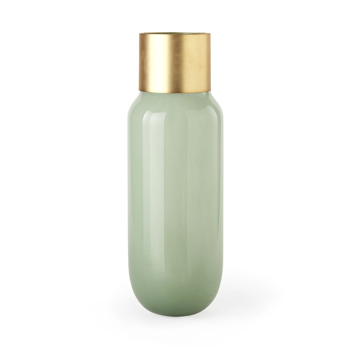 Minty   Green Glass Vase with Matte Gold Metal Neck Cuff, by Mercana, 5.67" length x 5.67" width x 16.8" height View 1