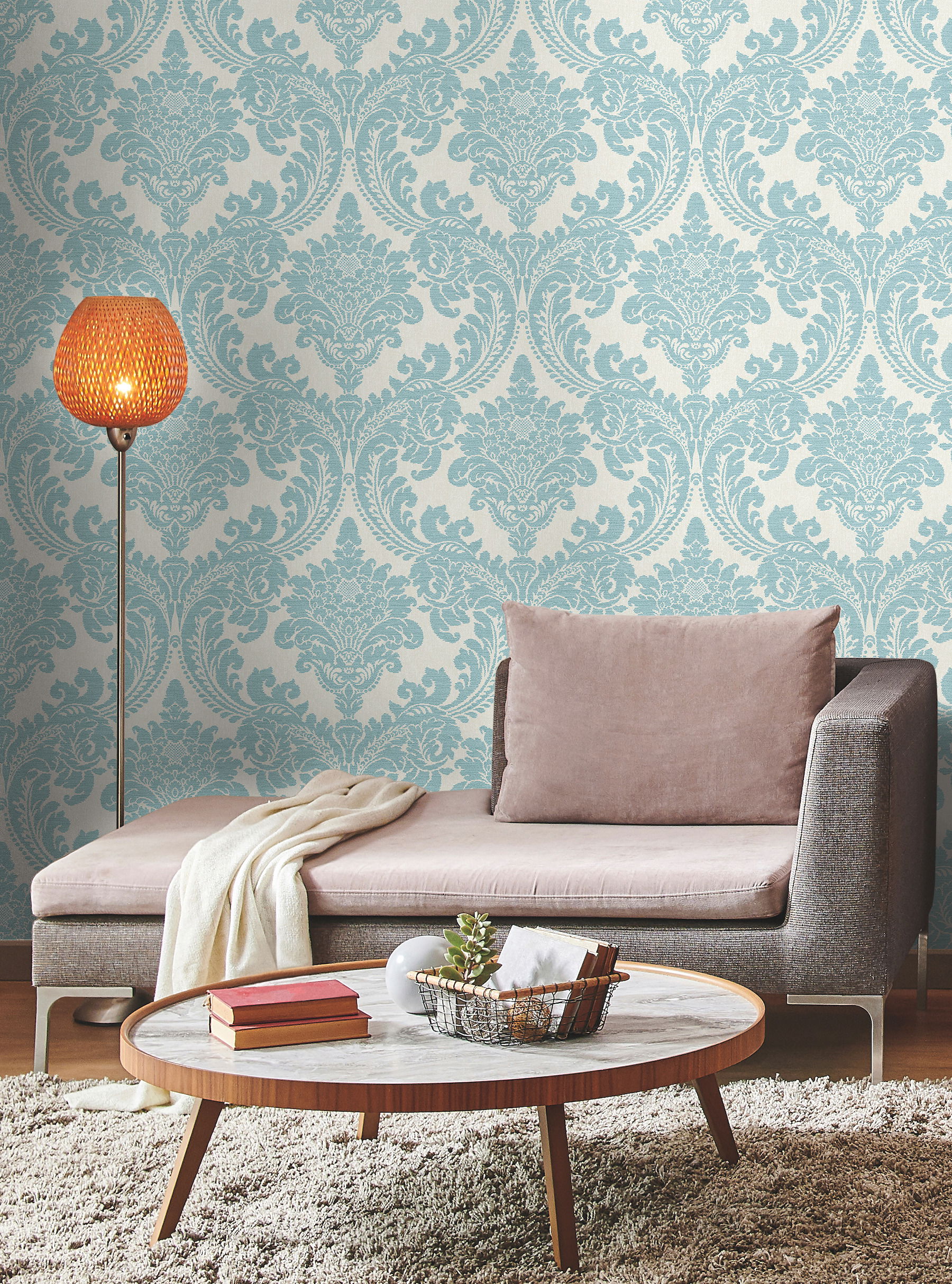 Tapestry Damask Teal Wallpaper large image 