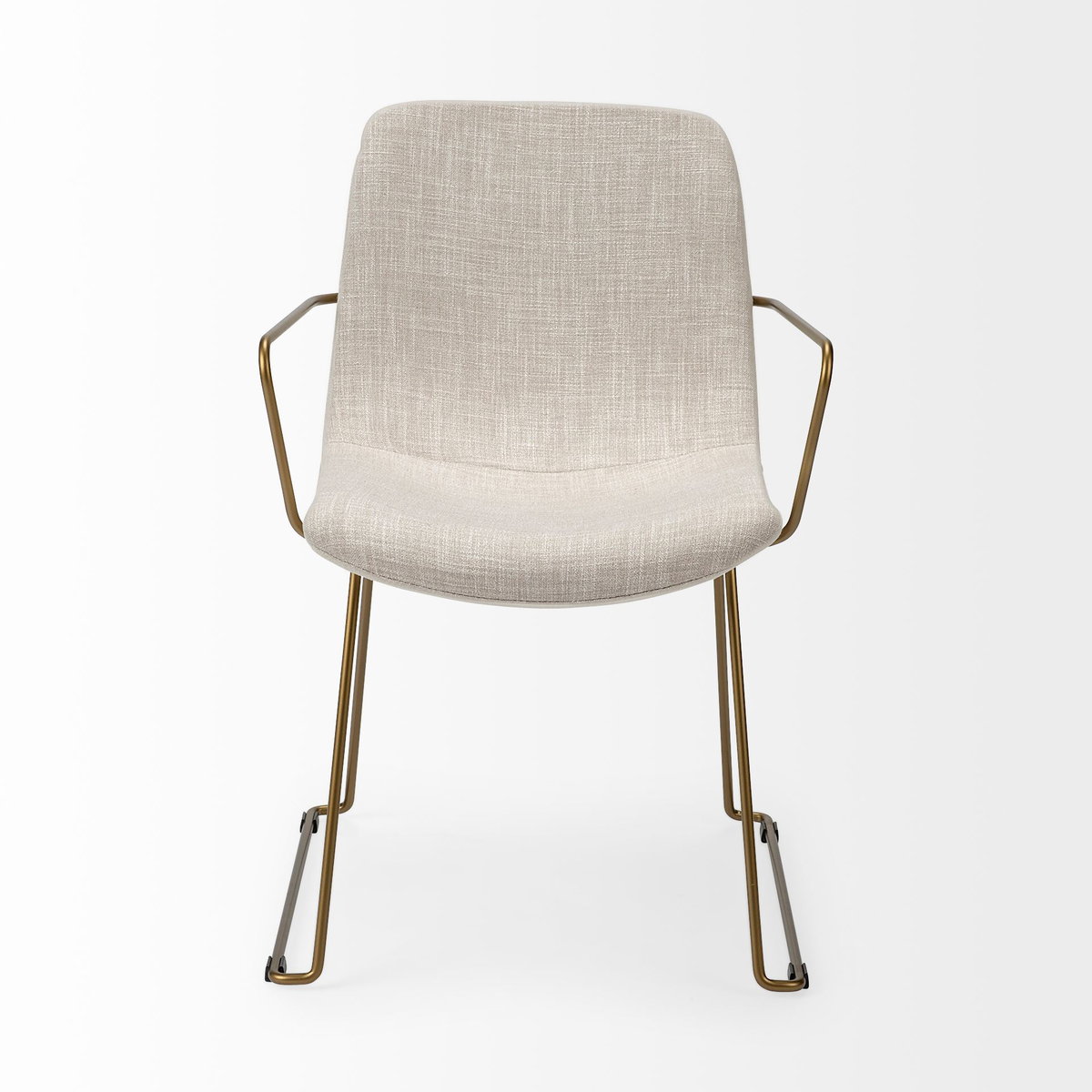 Sawyer Solid Back Dining Arm Chair | Beige Fabric with Gold Metal, Dining Chair by Mercana, 22.44" length x 24.8" width x 34.65" height View 5