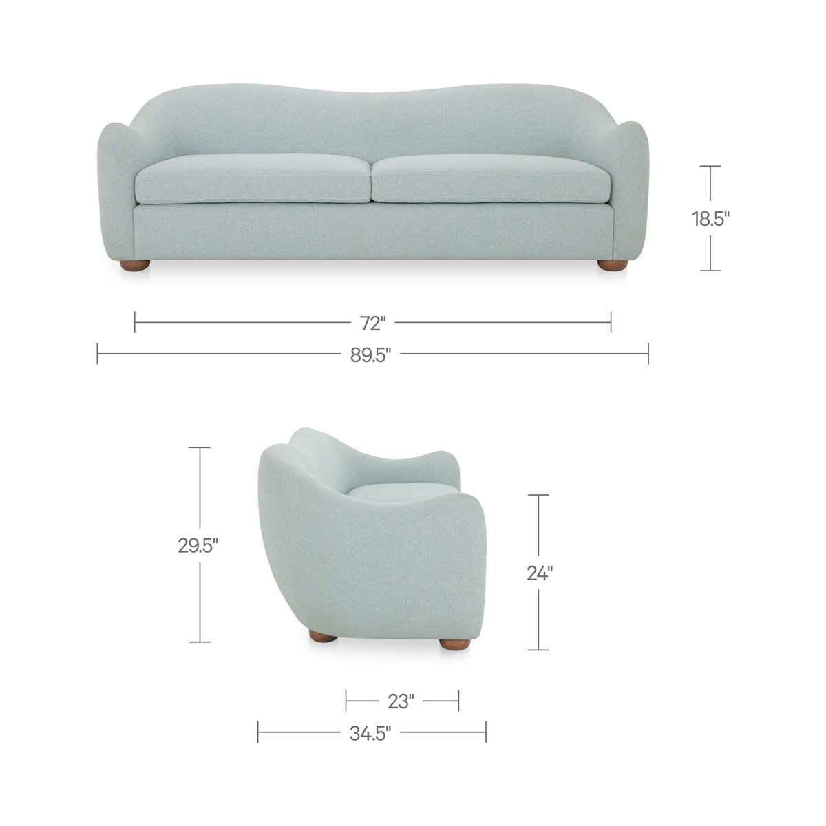 Bria Sofa Light Blue, Sofas & Sectional by Moe's Home, 89.8" width x 29.6" height x 34.7" depth View 9