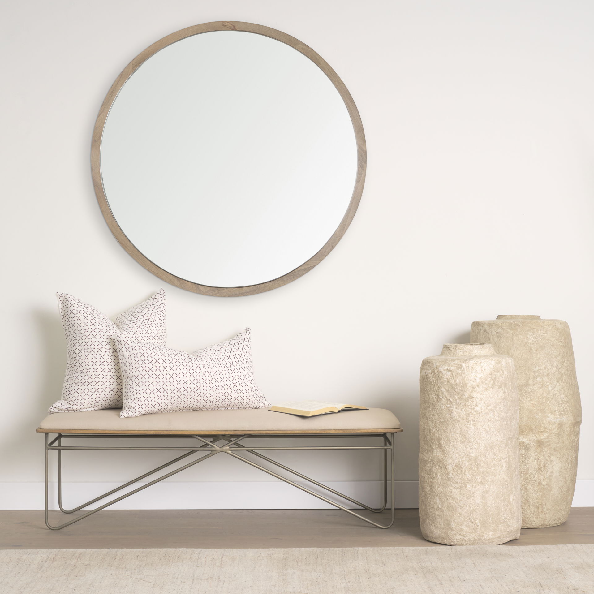 Jayden Cream with Merlot Print Linen Lumbar Decorative Pillow Cover, by Mercana, 14" length x 26" width x 0.2" height View 2