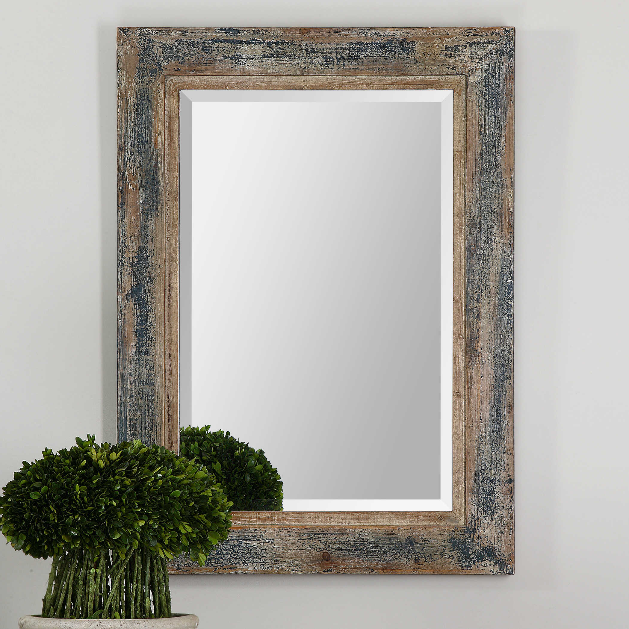 Bozeman Distressed Blue Mirror, by Uttermost, 27.75" width x 37.75" height x 1" depth View 2