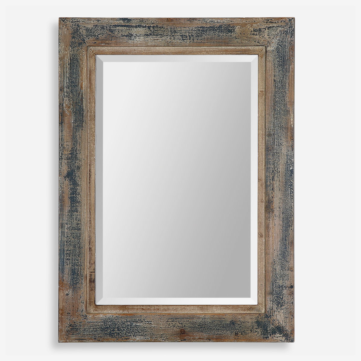 Bozeman Distressed Blue Mirror, by Uttermost, 2'3.75" width x 3'1.75" height x 1" depth View 1