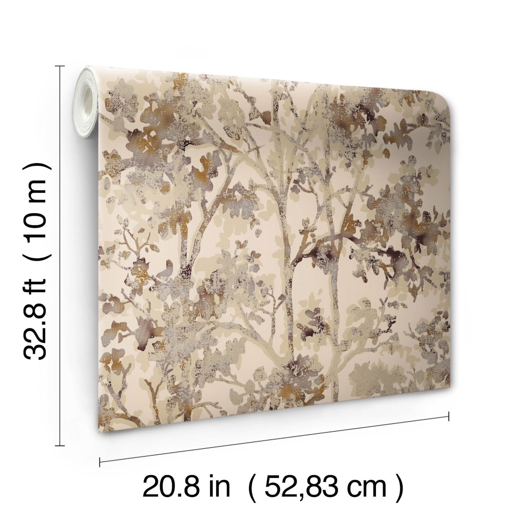 Shimmering Foliage Khaki Wallpaper, by York Wall, 32'9.6" length x 1'8.8" width x 0.02" depth View 7