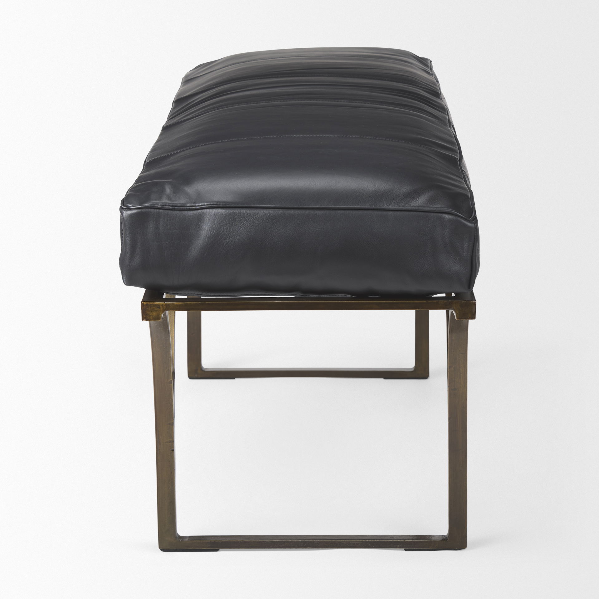 Jessie 55L x 16W Black Leather Seat with Gold Metal Base Accent Bench, Benche by Mercana, 55" length x 16" width x 20" height View 5
