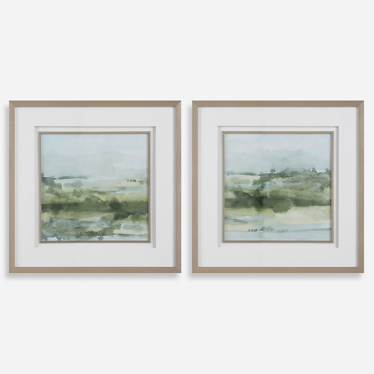 Soft Sage Abstract Landscape Prints Set/2, Art by Uttermost, 28" width x 28" height x 2.12" depth View 1