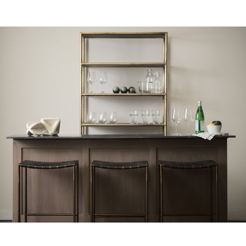 Clarissa Backless 30.25in Seat Bar Stool | Black Leather with Gold Metal