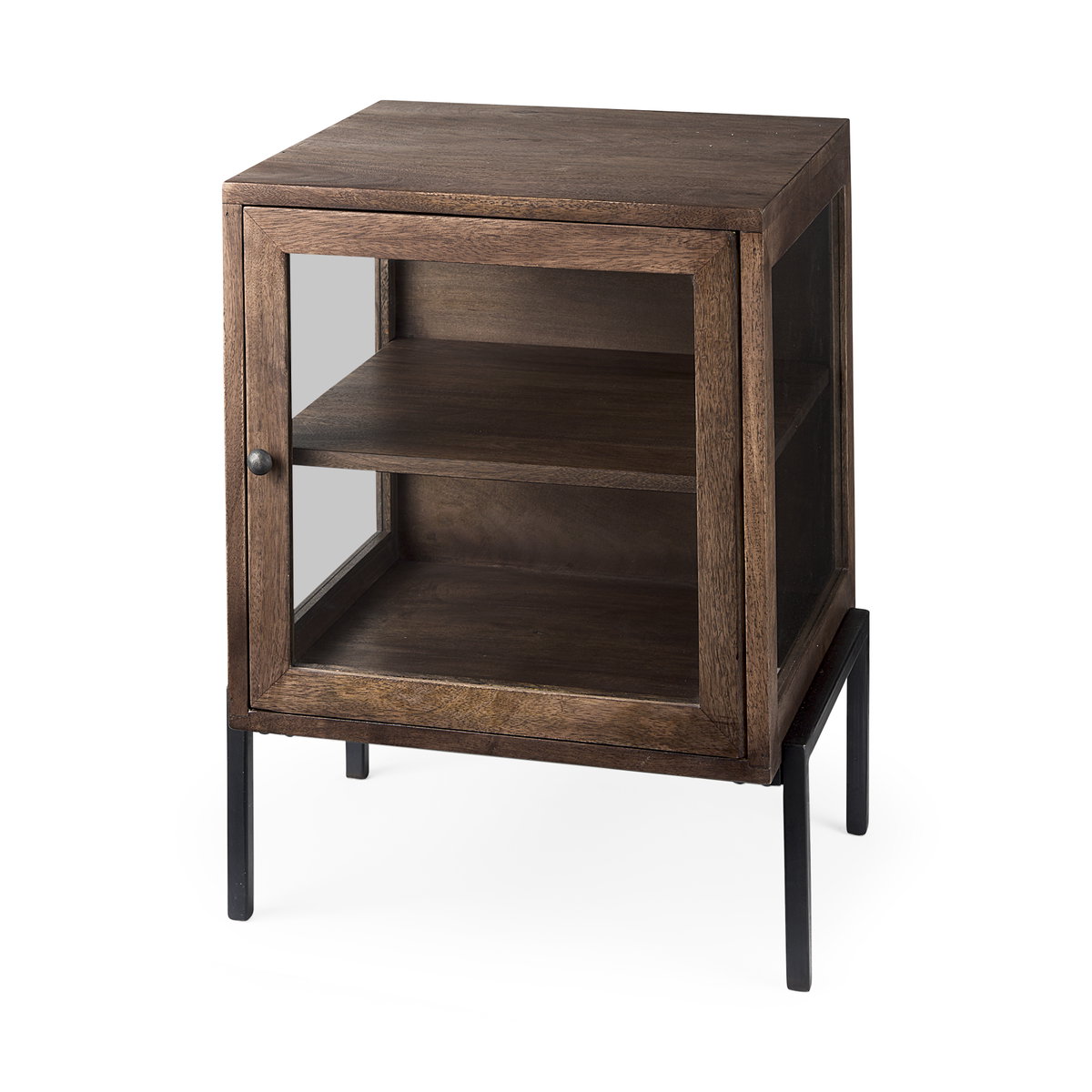 Arelius 20L x 18W x 26H  Medium Brown Wood with Black Metal Frame End/Side Table, Side & End Table by Mercana, 20" length x 18.75" width x 26" height View 1