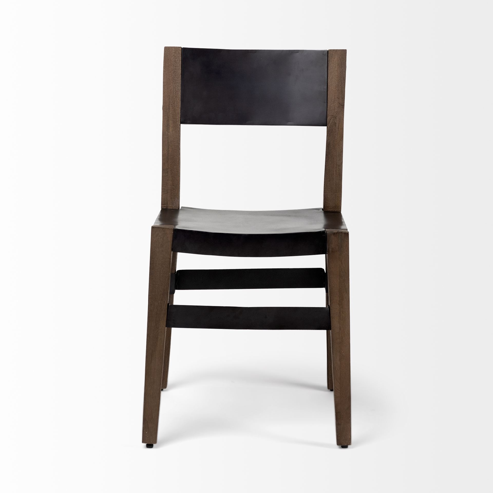 Nell I Black Iron Seat Solid Brown Wooden Base Dining Chair, by Mercana, 19.75" length x 19.5" width x 31" height View 3