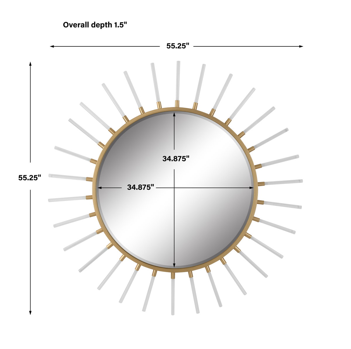 Oracle Round Starburst Mirror, by Uttermost, 55.25" width x 55.25" height x 1.5" depth View 3