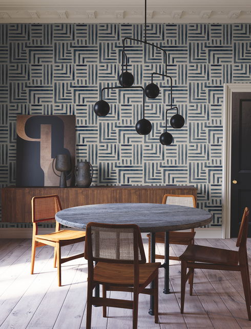 Painterly Labyrinth Navy Wallpaper