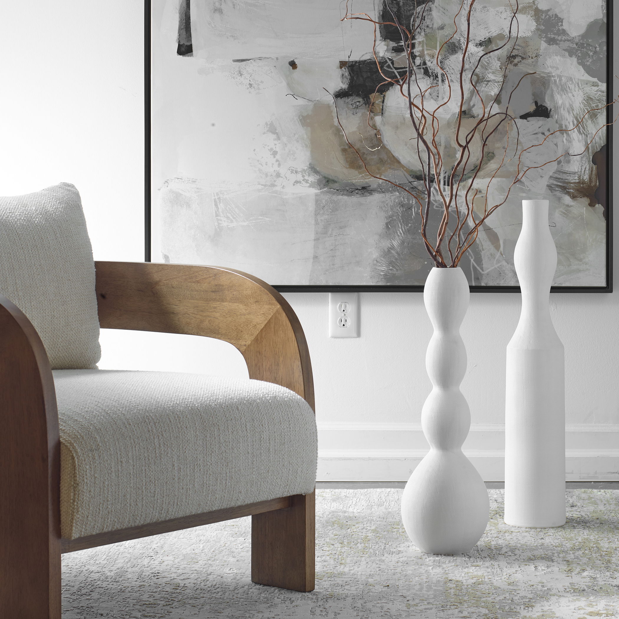 Forma White Ceramic Vases Large Set/2, Decorative by Uttermost, 5.5" width x 29.5" height x 5.5" depth View 2