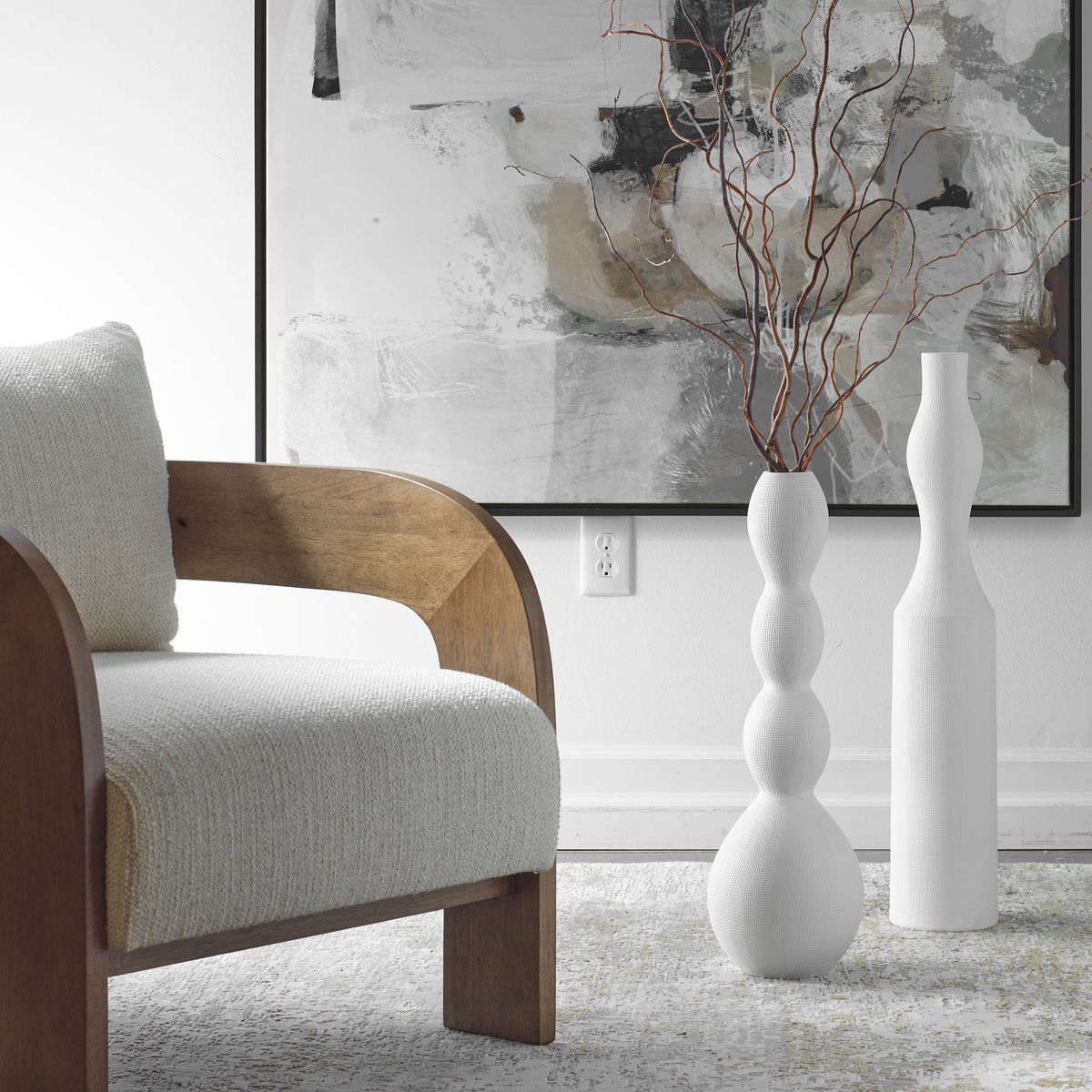 Forma White Ceramic Vases Large Set/2, by Uttermost, 5.5" width x 29.5" height x 5.5" depth View 2