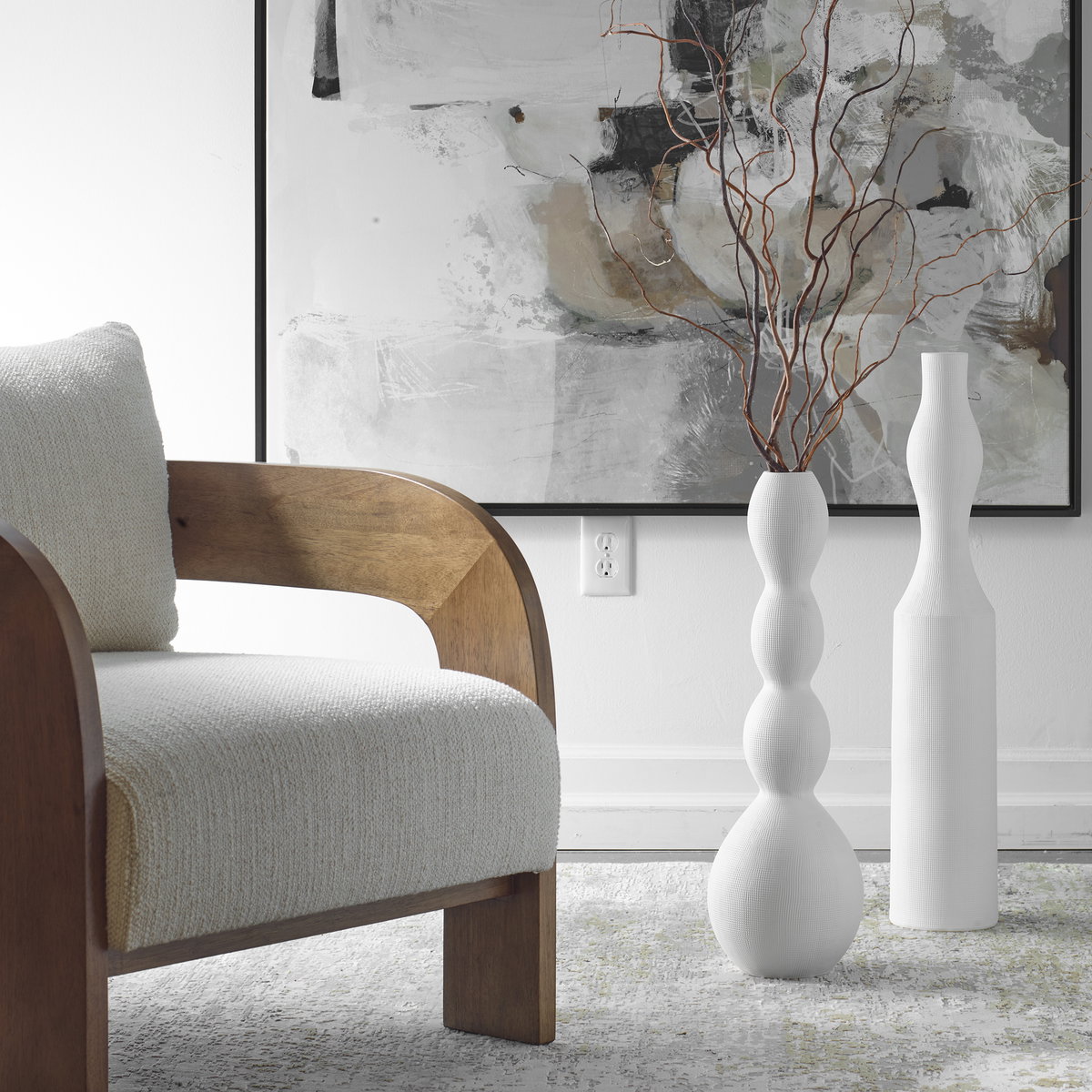 Forma White Ceramic Vases Large Set/2, by Uttermost, 5.5" width x 29.5" height x 5.5" depth View 2