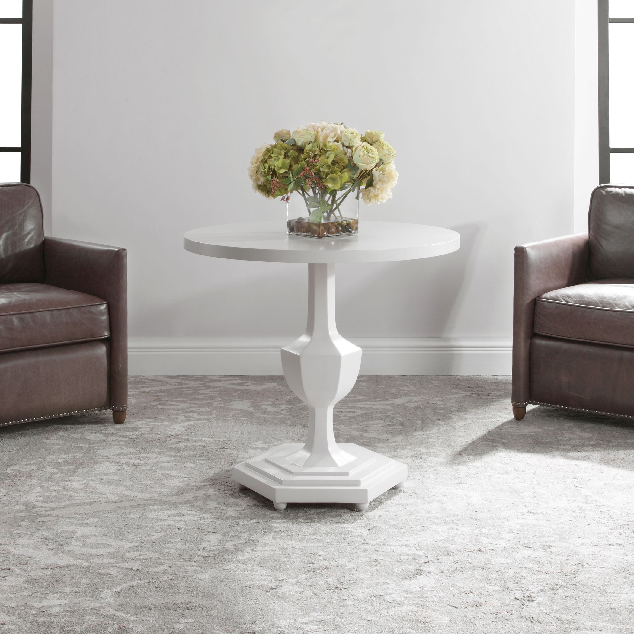 Kabarda White Foyer Table, Furniture by Uttermost, 32" width x 30" height x 32" depth View 2
