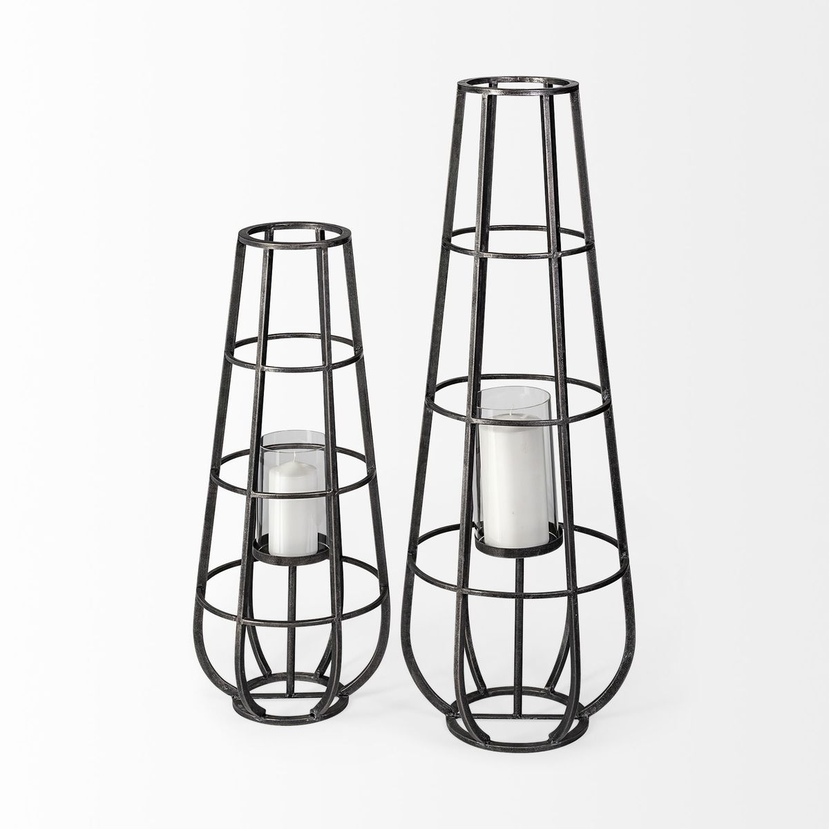 Bella Large Black Metal Cylindrical Cage Candle Holder Lantern, Lighting by Mercana, 14.17" length x 13.19" width x 39.96" height View 4