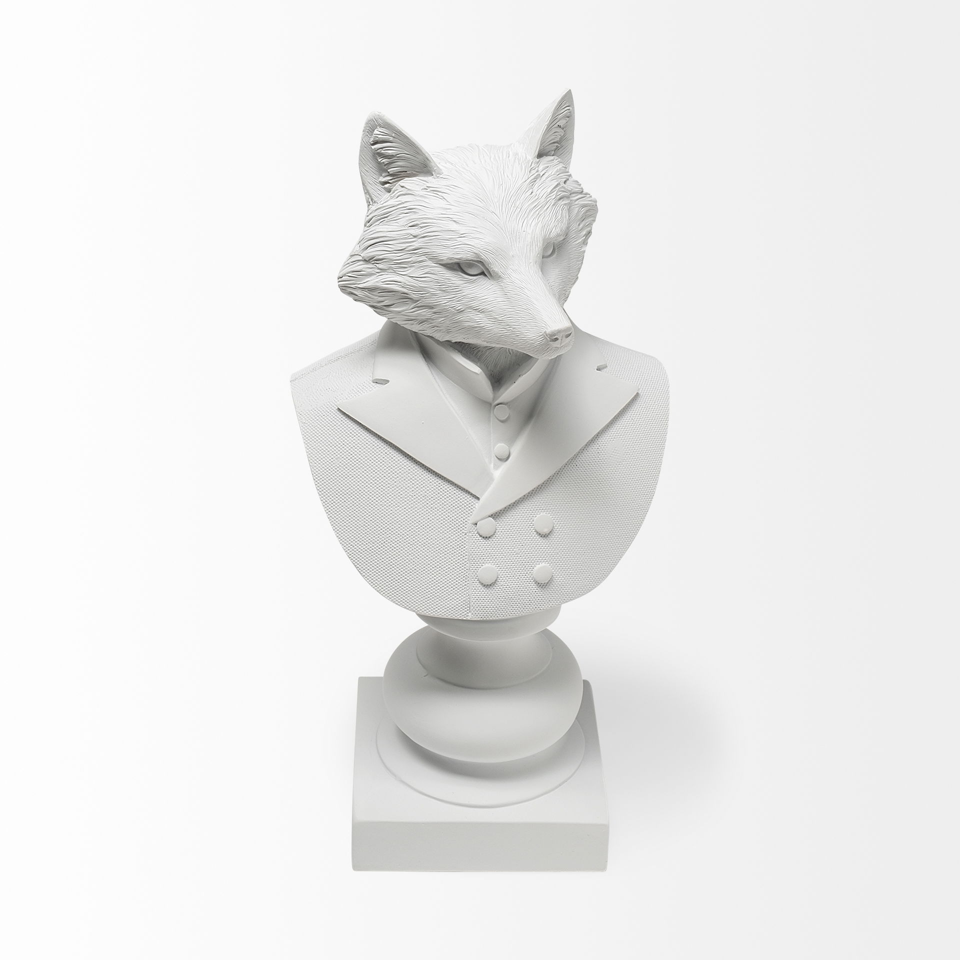 Murray 6L x 5W White Resin Business Fox, Decorative Object by Mercana, 6.3" length x 5.51" width x 12.8" height View 3