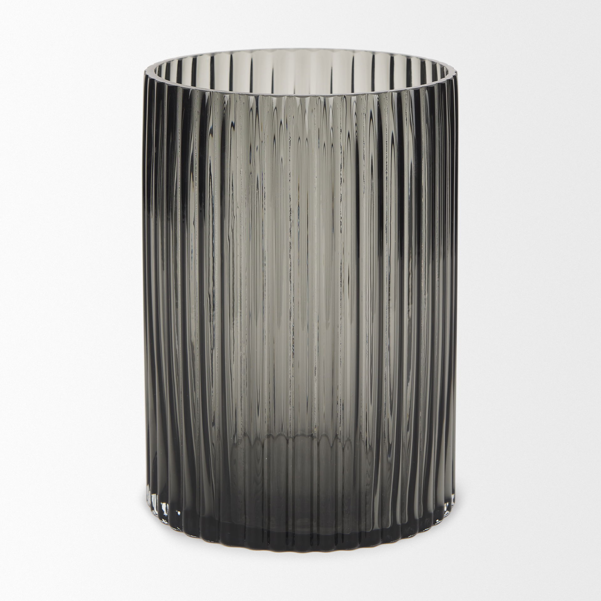 Dawn 8' Ribbed Smoke Gray Glass Vase, by Mercana, 5.59" length x 5.59" width x 8.27" height View 6