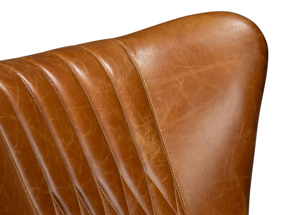 Bugatti Leather Swivel Chair  Cuba Brown, by Sarreid, 2'5" length x 2'8" width x 2'9" height View 4