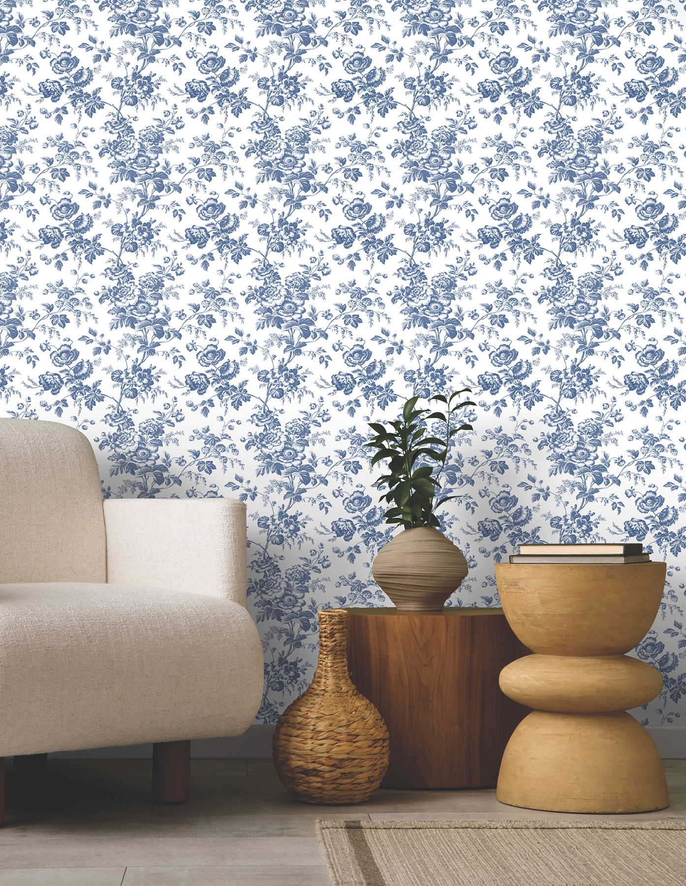 Anemone Toile Navy Wallpaper, by York Wall, 33' length x 1'8.5" width x 0.02" depth View 2