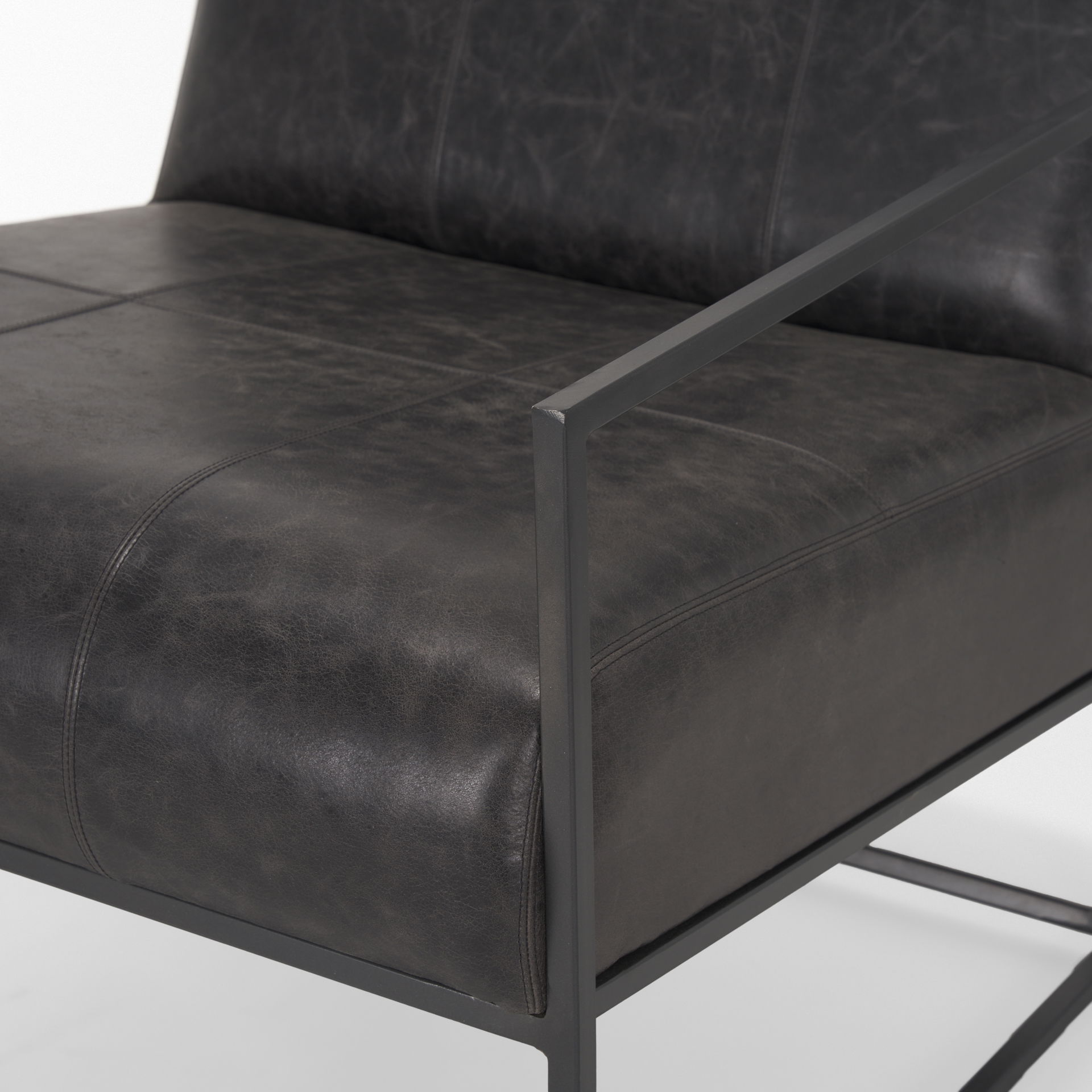 Stratton Gunmetal with Genuine Aged Black Leather Upholstered Accent Chair large image 