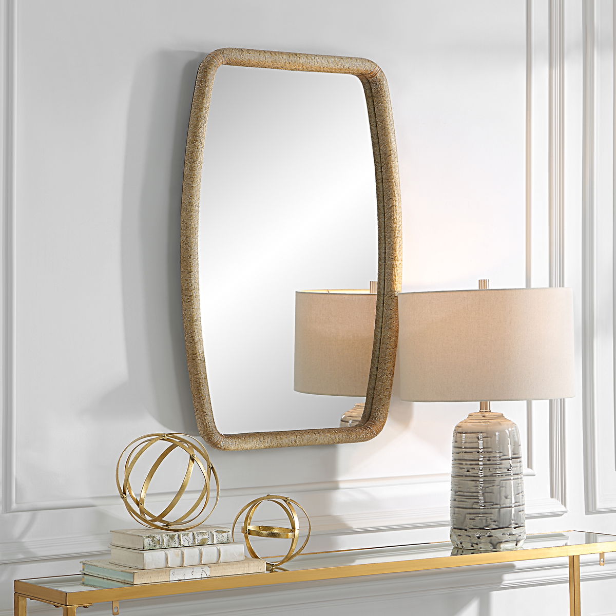 Tiki Rattan Mirror, by Uttermost, 23.75" width x 36.25" height x 1.75" depth View 2