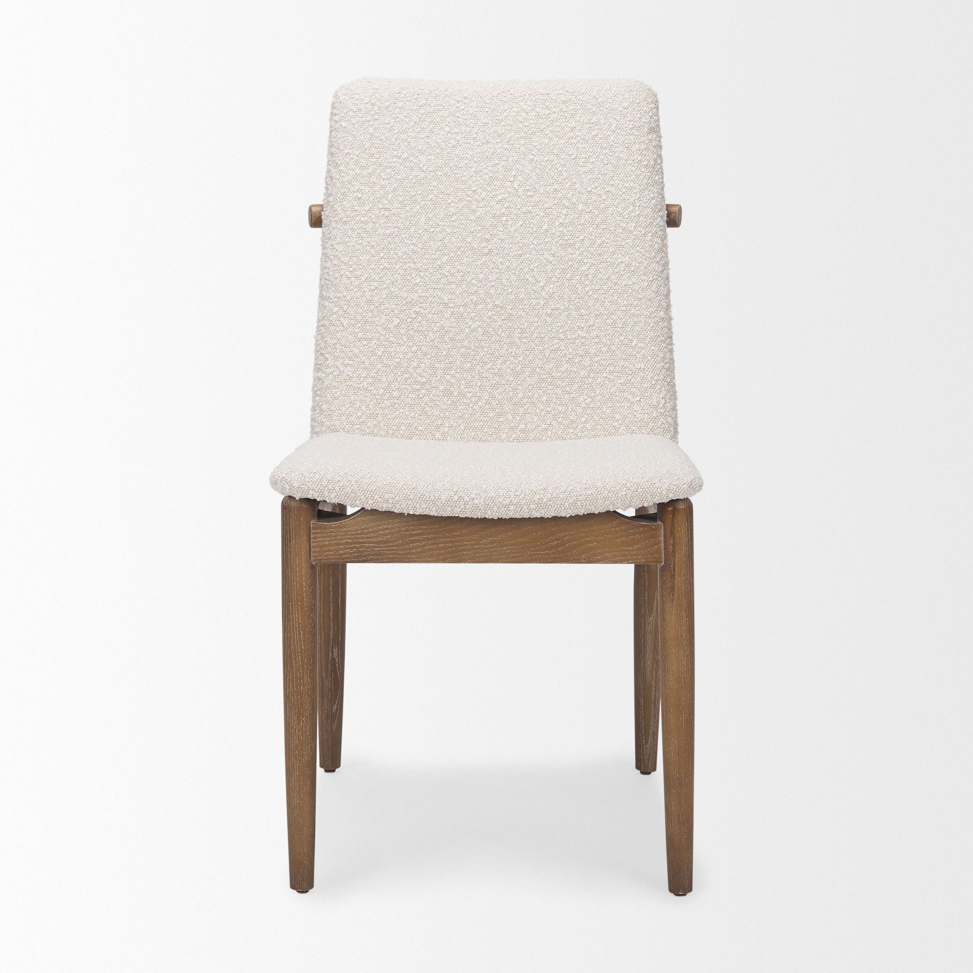 Cavett Cream Boucle Upholstered Seat with Light Brown Wood Frame Dining Chair, by Mercana, 18" length x 24.21" width x 33.46" height View 6