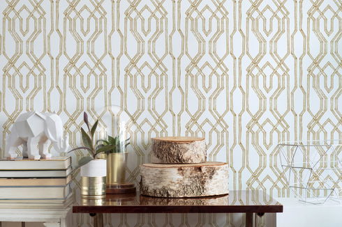 Oriental Lattice White & Gold Wallpaper
