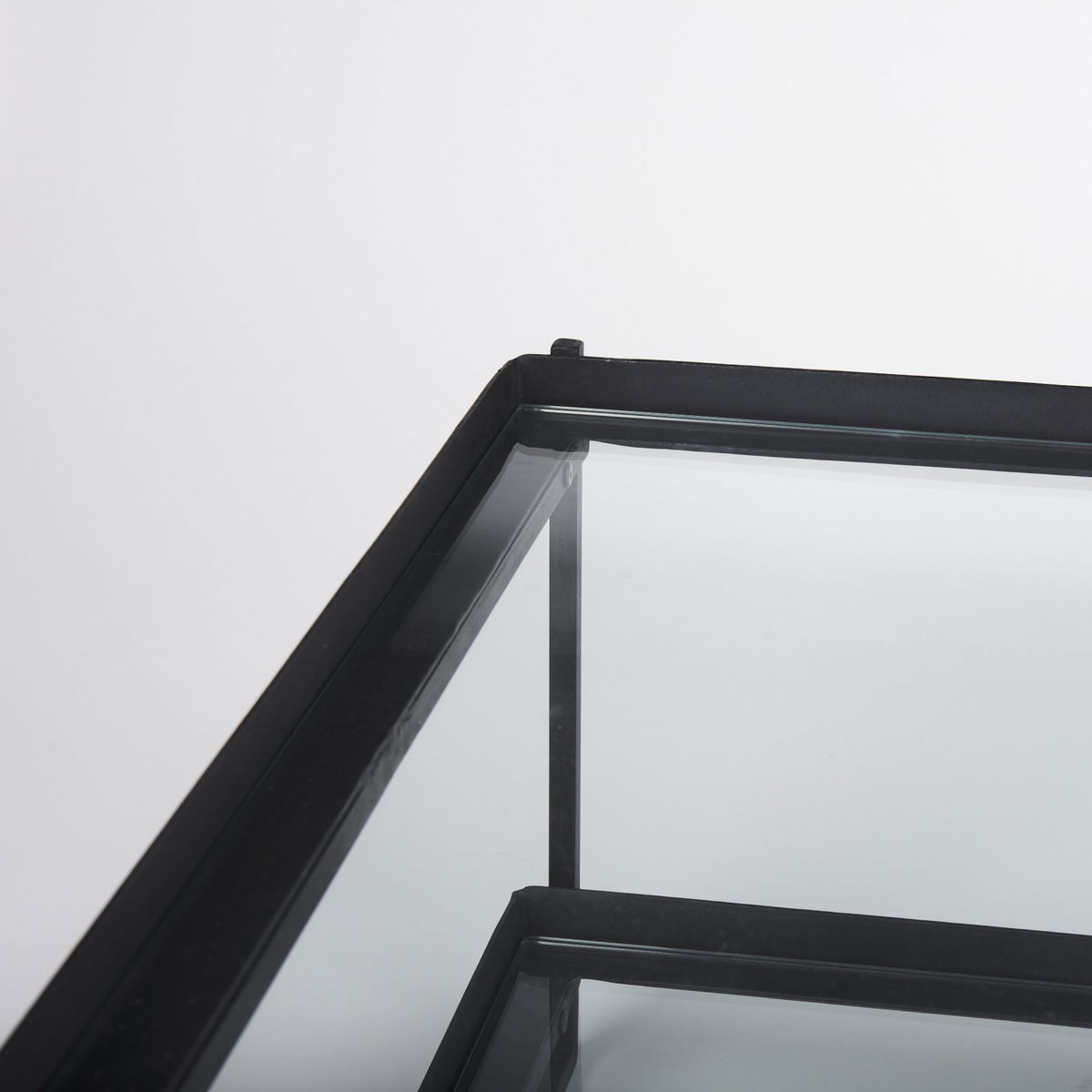 Trey 56'L x 32'W x 17'H Black Metal with Glass Coffee Table, by Mercana, 56" length x 32" width x 17" height View 10