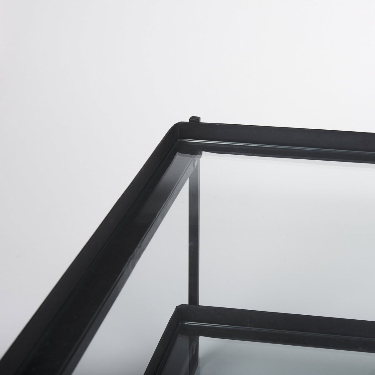 Trey 56'L x 32'W x 17'H Black Metal with Glass Coffee Table, by Mercana, 56" length x 32" width x 17" height View 10