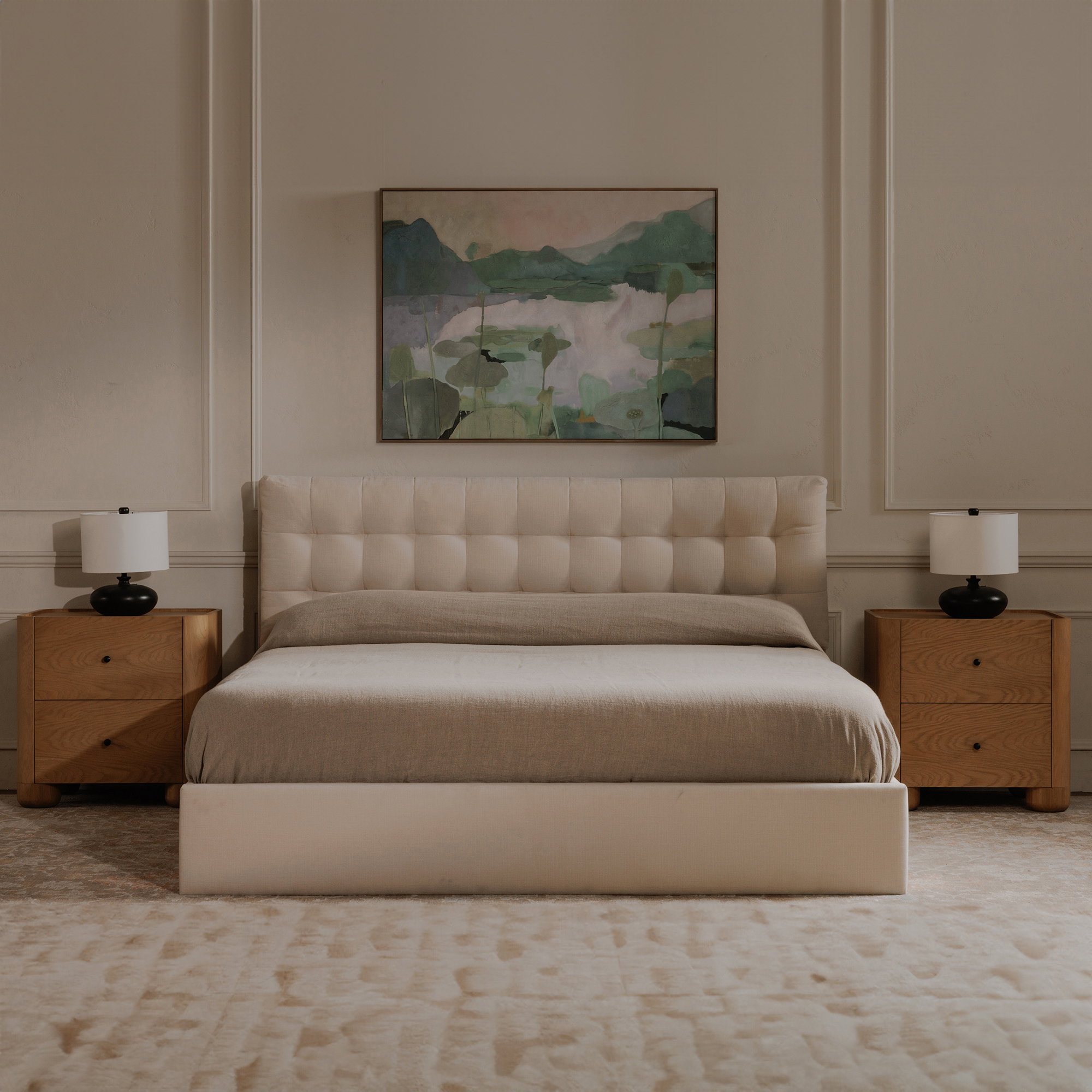 Sebastion King Storage Bed Cream, by Moe's Home, 80.31" width x 44.88" height x 85.43" depth View 8