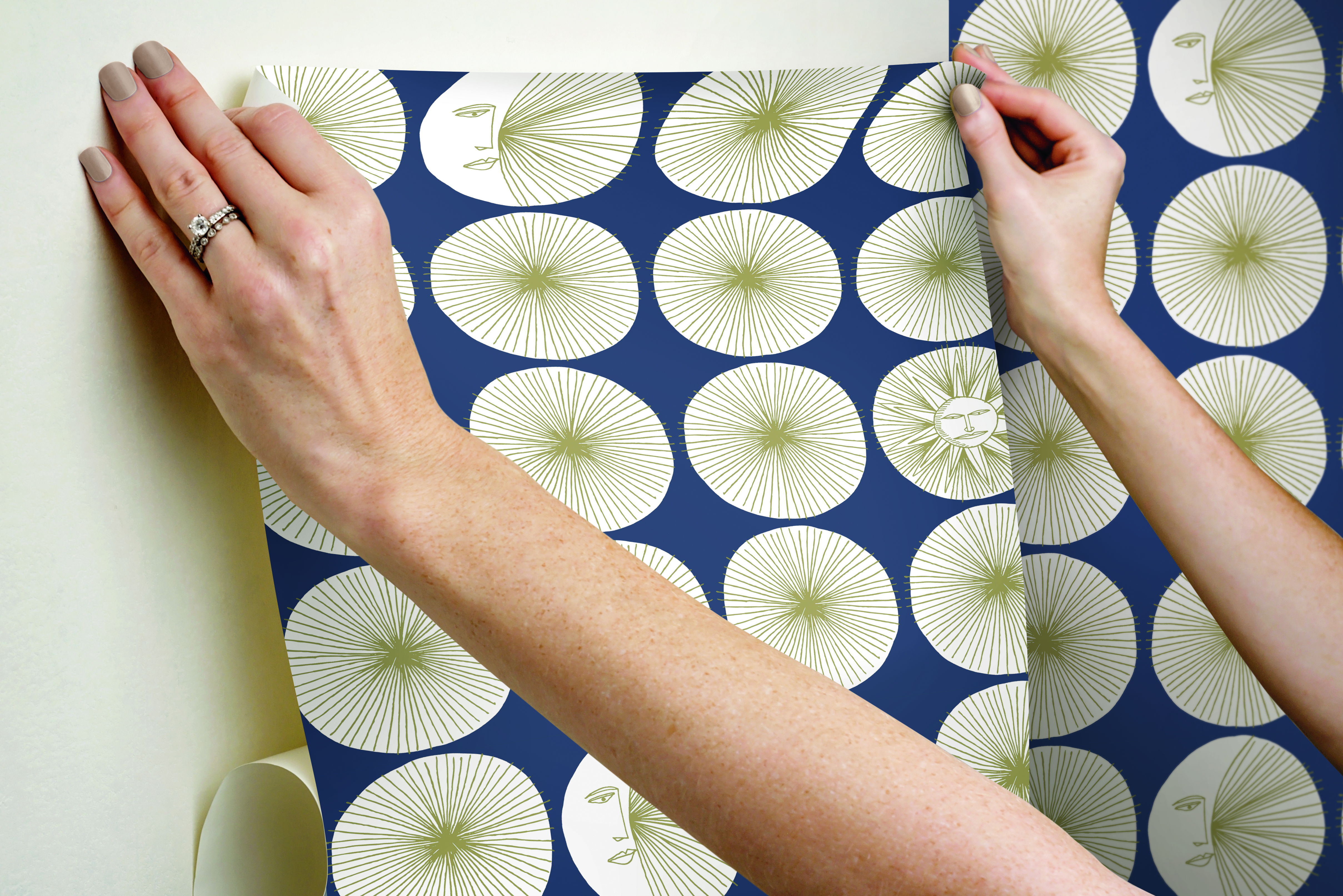 Soho Starburst Blue & Gold Peel & Stick Wallpaper large image 