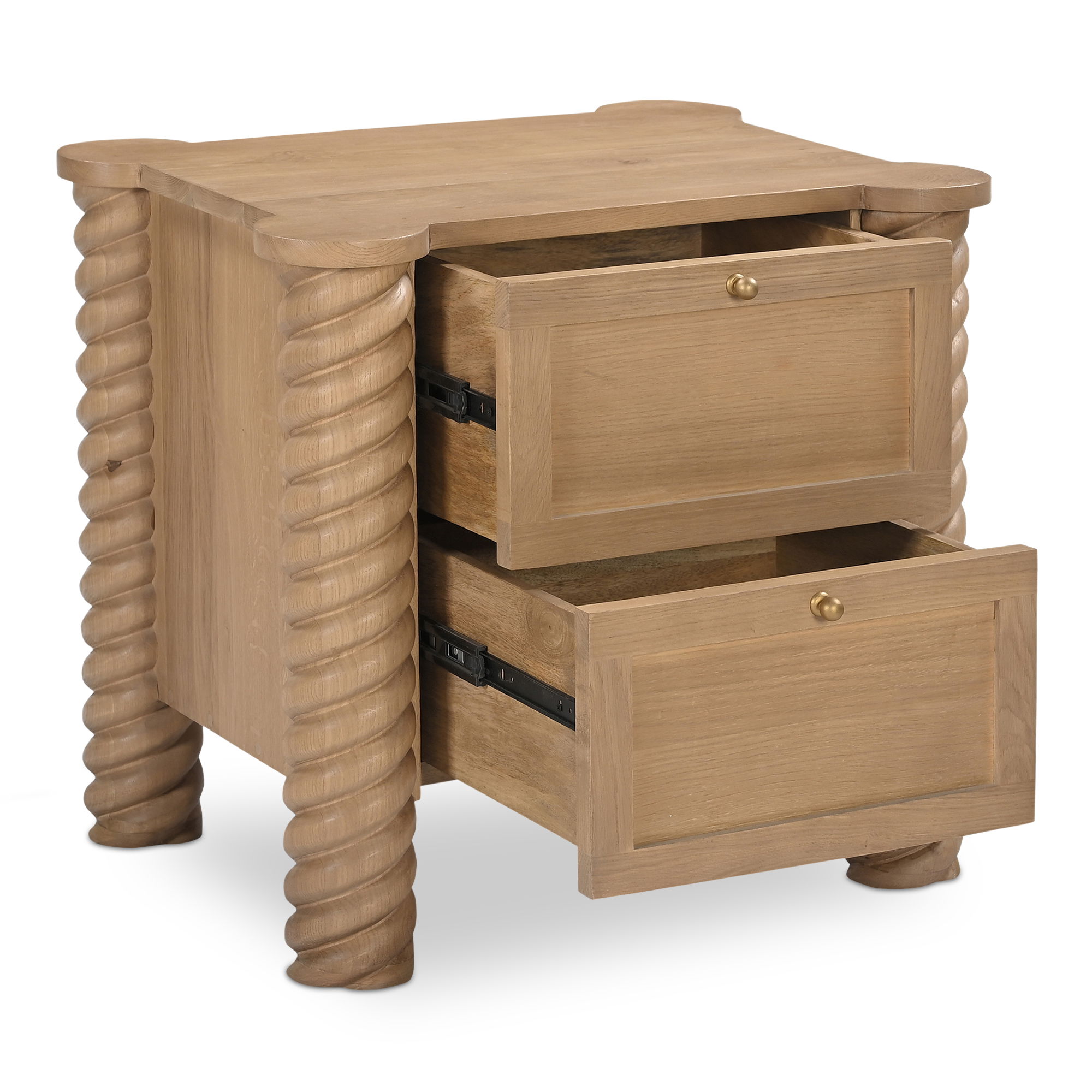 Treccia 2 Drawer Nightstand Oak, by Moe's Home, 27.5" width x 25.25" height x 21.5" depth View 2