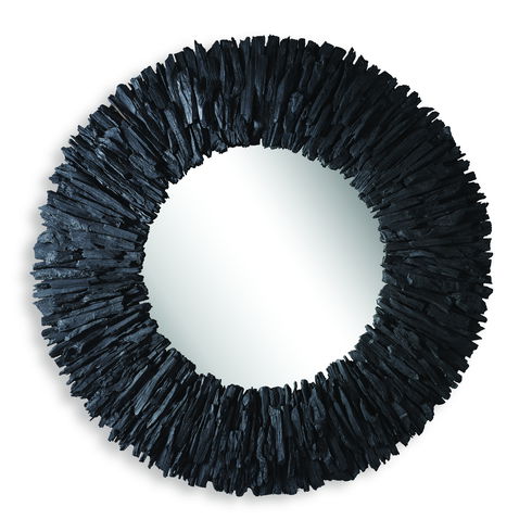 Teak Branch Black Round Mirror