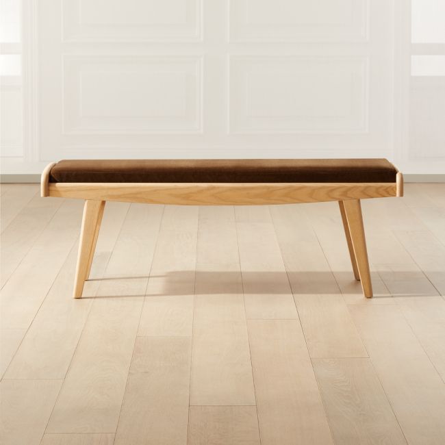 Online Designer Bedroom Chord Cane and Natural Wood Bench with Faux Mohair Cushion